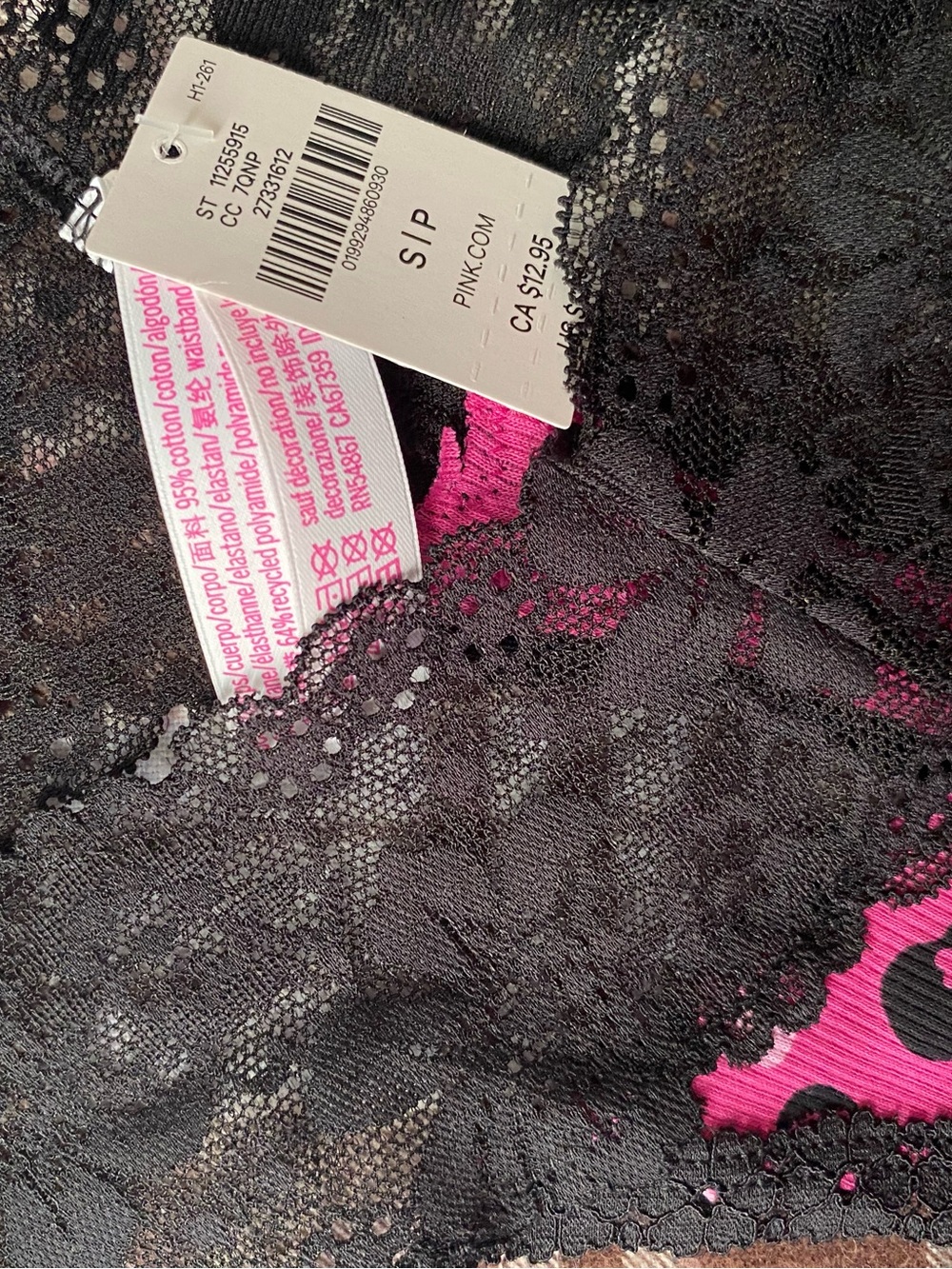 VS Pink Skull Print Lace-Trim Cotton Thong Panty - Picture 3 of 4
